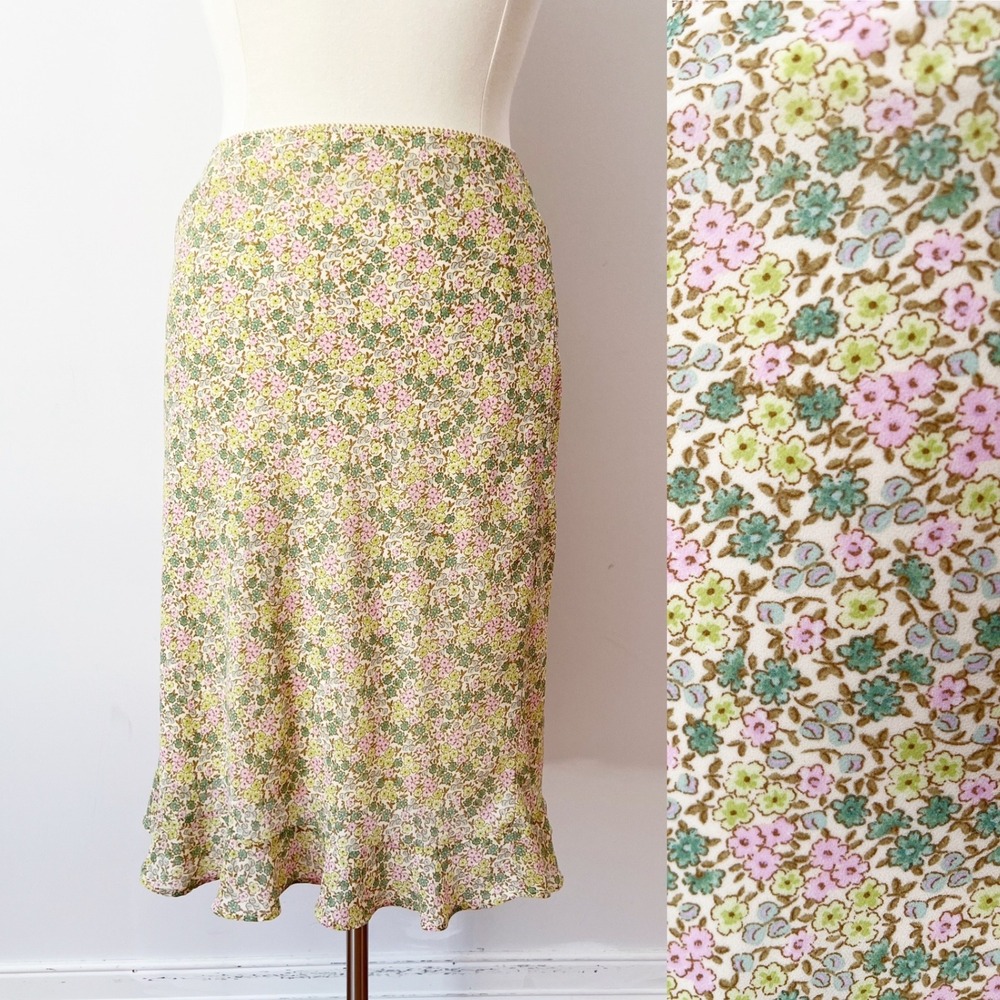 Wild Fable Y2K Inspired Midi Skirt Multi Color Ditsy Floral Ruffle Hem XXL